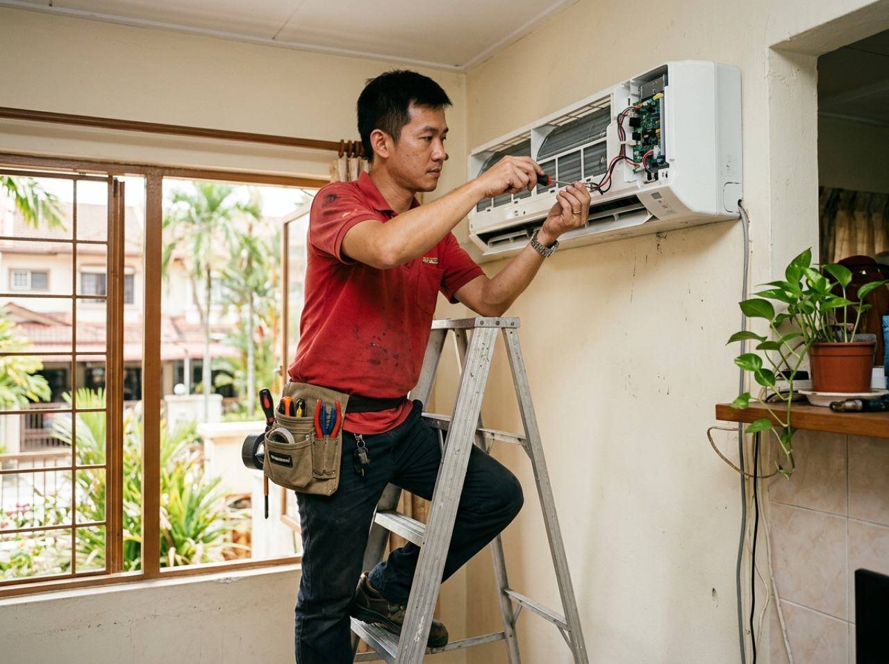BeanRails field service technician repairing HVAC equipment